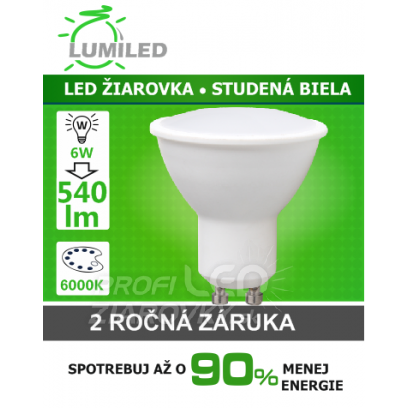 Led žiarovka gu10 smd 2835 6w studená biela